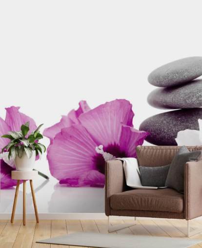 Purple Flowers and Pebble Wallpaper