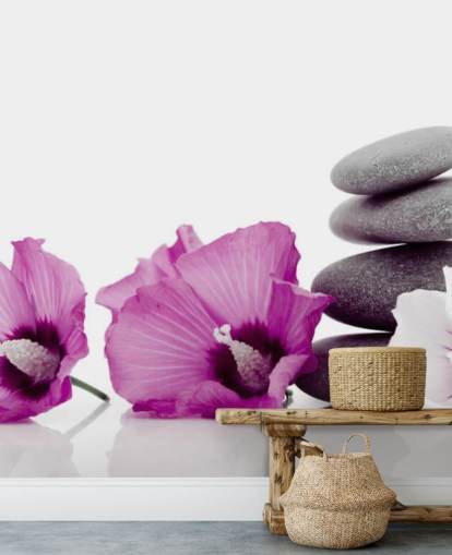 Purple Flowers and Pebble Wallpaper