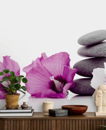 Lila Blumen und Kiesel bemalte Tapete Lila Blumen und Kiesel bemalte Tapete