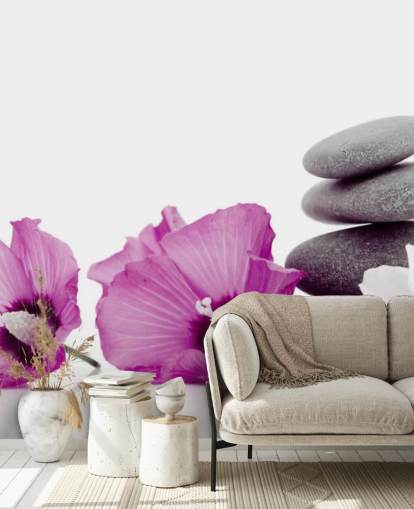 Purple Flowers and Pebble Wallpaper