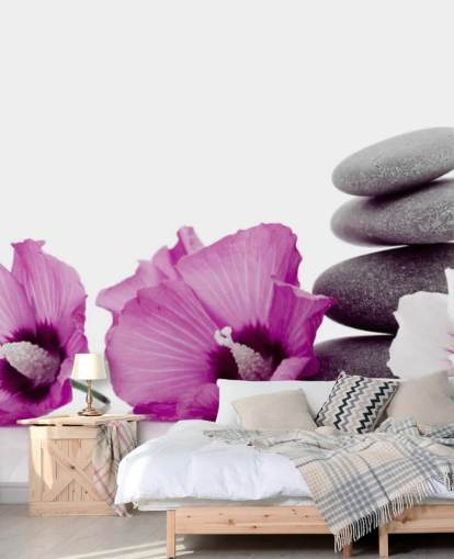 Purple Flowers and Pebble Wallpaper