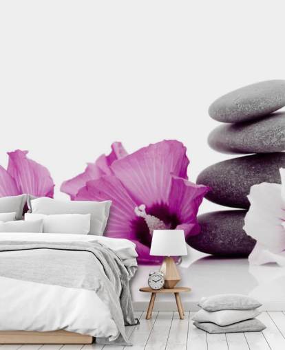 Papier Peint Fleurs Violettes et Galets Papier Peint Fleurs Violettes et Galets