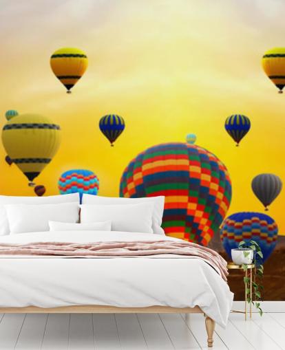 horizonte del atardecer cubierto de globos de colores fondo de pantalla