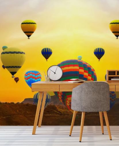 sunset skyline covered in colourful balloons wallpaper sunset skyline covered in colourful balloons wallpaper