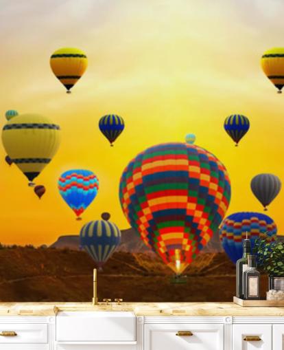 sunset skyline covered in colourful balloons wallpaper sunset skyline covered in colourful balloons wallpaper