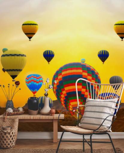 Skyline coucher de soleil couvert de ballons colorés papier peint Skyline coucher de soleil couvert de ballons colorés papier peint