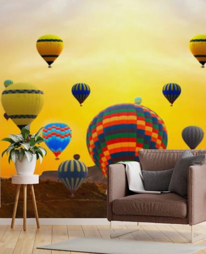 solnedgang skyline dekket i fargerike ballonger tapet solnedgang skyline dekket i fargerike ballonger tapet