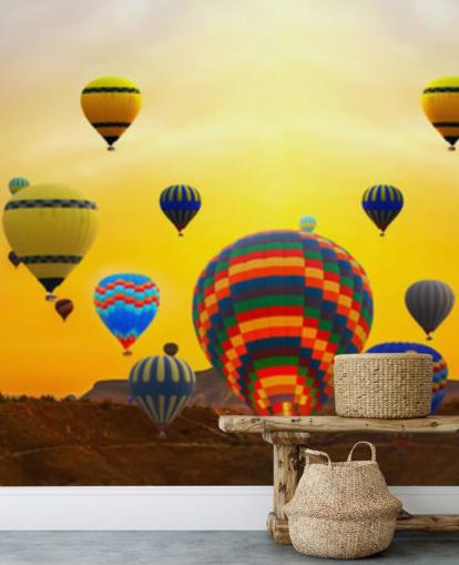 solnedgang skyline dekket i fargerike ballonger tapet