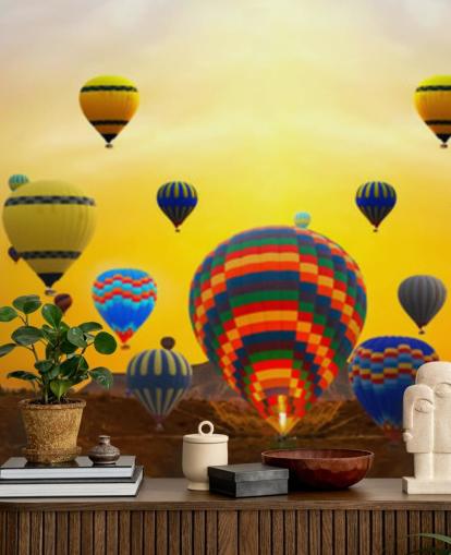 sunset skyline covered in colourful balloons wallpaper sunset skyline covered in colourful balloons wallpaper