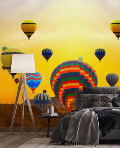 auringonlaskun horisonttiin peitetty värikkäitä ilmapalloja tapetti auringonlaskun horisonttiin peitetty värikkäitä ilmapalloja tapetti