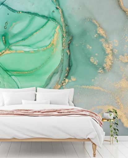 papel pintado de mármol personalizable azul y verde llamado Clear Ocean Watercolour para baños, cocinas y salas de estar