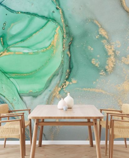 sininen ja vihreä muokattava marmoritapetti nimeltä Clear Ocean Watercolor kylpyhuoneisiin, keittiöihin ja olohuoneisiin