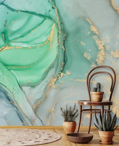 blue and green customizable marble wallpaper called Clear Ocean Watercolor for bathrooms, kitchens and living rooms
