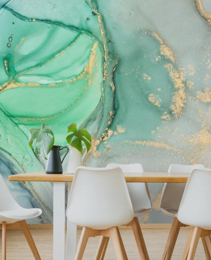 carta da parati in marmo personalizzabile blu e verde chiamata Clear Ocean Watercolour per bagni, cucine e salotti