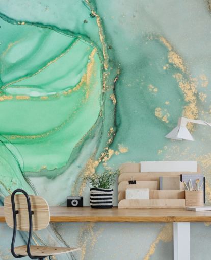 carta da parati in marmo personalizzabile blu e verde chiamata Clear Ocean Watercolour per bagni, cucine e salotti