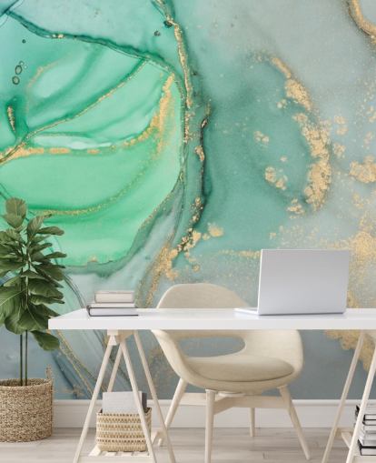 blaue und grüne, individuell gestaltbare Marmortapete namens Clear Ocean Watercolour für Badezimmer, Küchen und Wohnzimmer