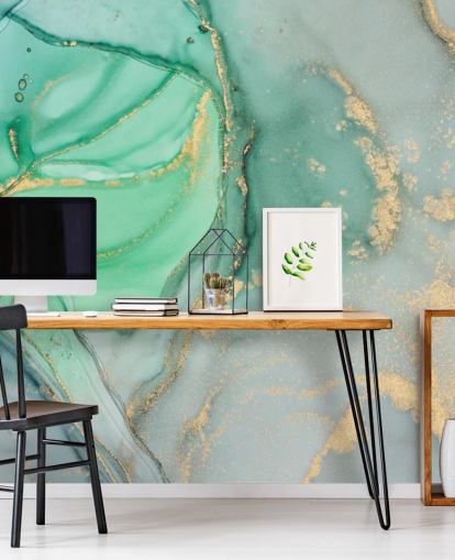 blue and green customizable marble wallpaper called Clear Ocean Watercolor for bathrooms, kitchens and living rooms