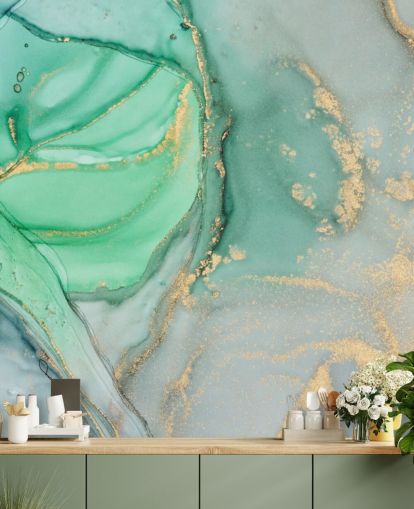 blå og grøn tilpassbar marmor tapet kaldet Clear Ocean Watercolour til badeværelser, køkkener og stuer blå og grøn tilpassbar marmor tapet kaldet Clear Ocean Watercolour til badeværelser, køkkener og stuer