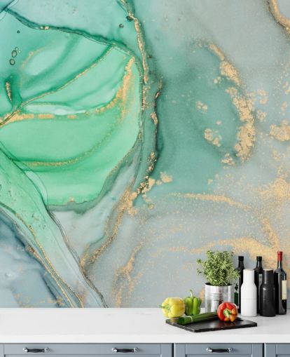 carta da parati in marmo personalizzabile blu e verde chiamata Clear Ocean Watercolour per bagni, cucine e salotti