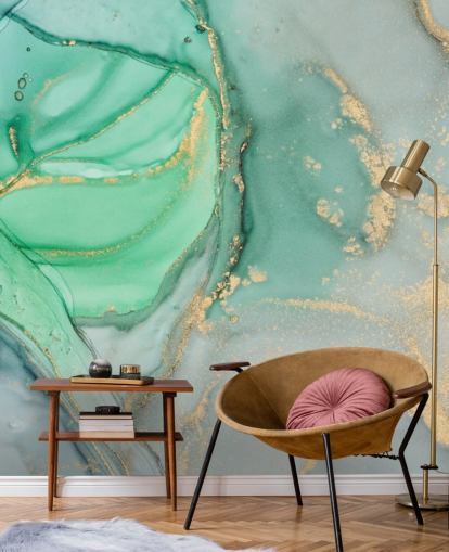 papier peint en marbre personnalisable bleu et vert appelé Clear Ocean Watercolour pour les salles de bain, les cuisines et les salons papier peint en marbre personnalisable bleu et vert appelé Clear Ocean Watercolour pour les salles de bain, les cuisines et les salons