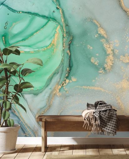 papier peint en marbre personnalisable bleu et vert appelé Clear Ocean Watercolour pour les salles de bain, les cuisines et les salons