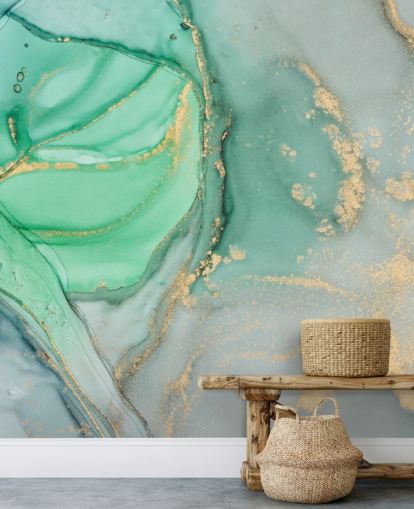 blue and green customizable marble wallpaper called Clear Ocean Watercolor for bathrooms, kitchens and living rooms