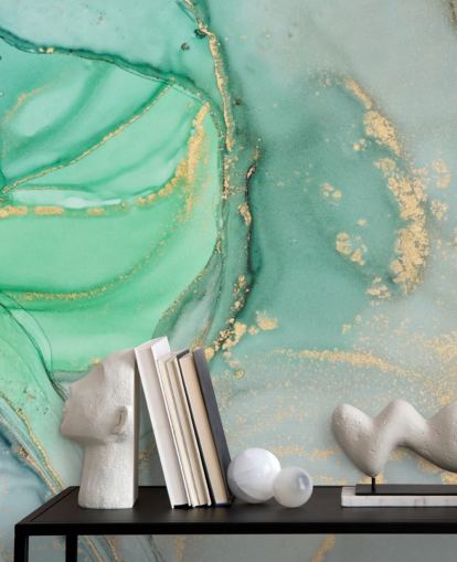 papel pintado de mármol personalizable azul y verde llamado Clear Ocean Watercolour para baños, cocinas y salas de estar