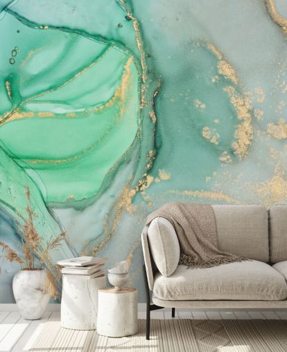 blue and green customizable marble wallpaper called Clear Ocean Watercolor for bathrooms, kitchens and living rooms