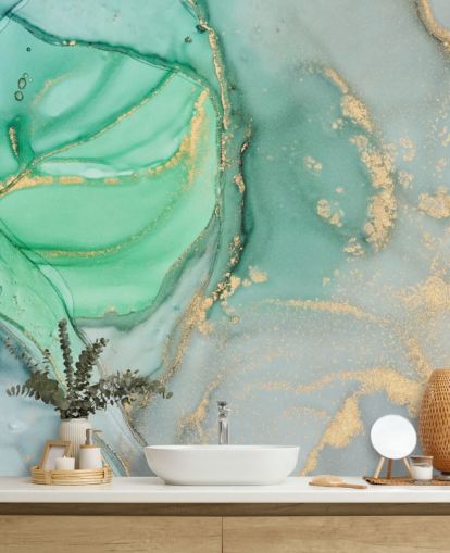blaue und grüne, individuell gestaltbare Marmortapete namens Clear Ocean Watercolour für Badezimmer, Küchen und Wohnzimmer blaue und grüne, individuell gestaltbare Marmortapete namens Clear Ocean Watercolour für Badezimmer, Küchen und Wohnzimmer
