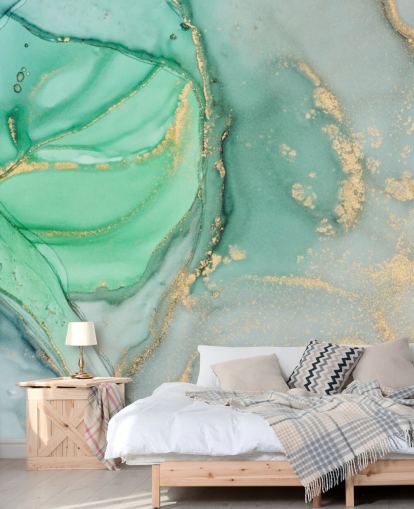 blue and green customizable marble wallpaper called Clear Ocean Watercolor for bathrooms, kitchens and living rooms