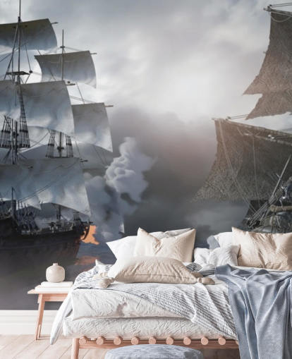 pirate ships battling in sea wallpaper