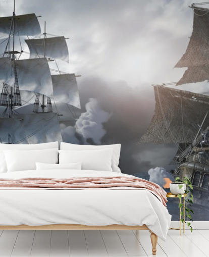 pirate ships battling in sea wallpaper