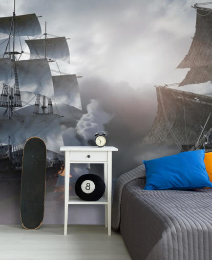 pirate ships battling in sea wallpaper