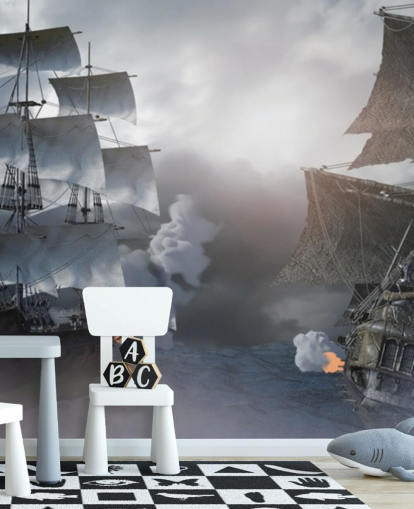 piratskibe kæmper i havet tapet