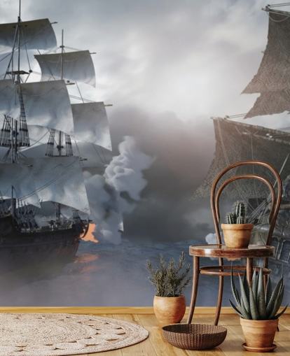 piratenschepen die vechten in zeebehang