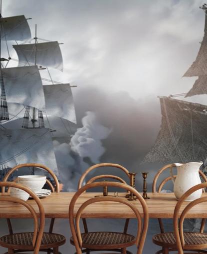 pirate ships battling in sea wallpaper