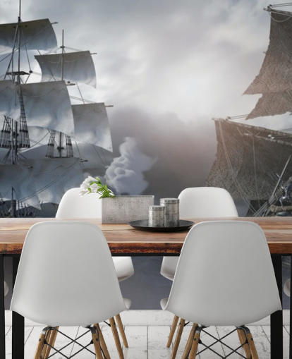 pirate ships battling in sea wallpaper