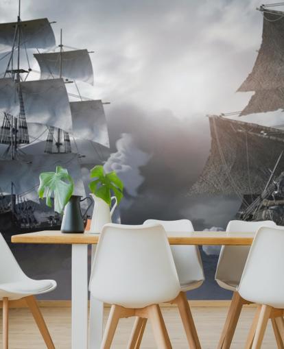 barcos piratas que luchan en el mar fondo de pantalla