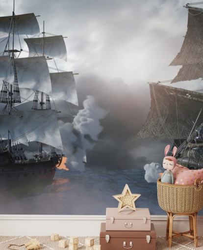 Piratenschiffe kämpfen im Meer Tapete
