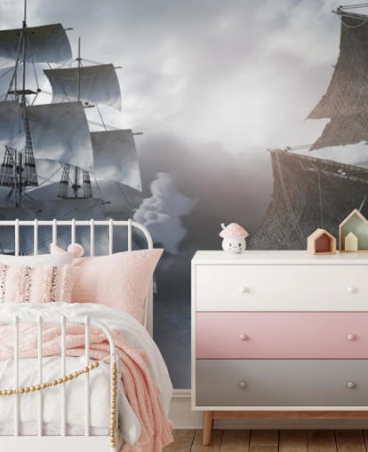 pirate ships battling in sea wallpaper