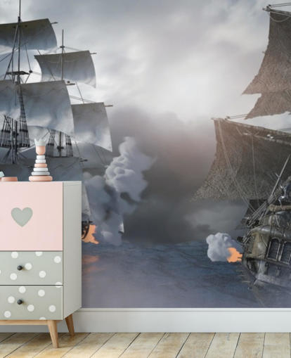 navios piratas lutando no mar papel de parede