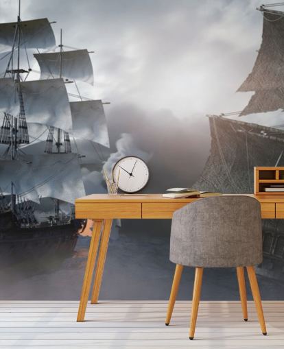 pirate ships battling in sea wallpaper