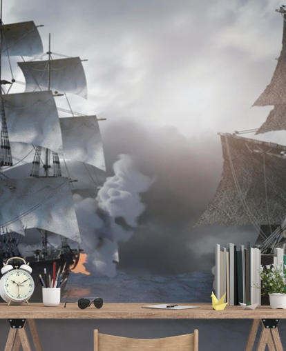 pirate ships battling in sea wallpaper
