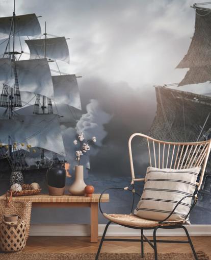 pirate ships battling in sea wallpaper