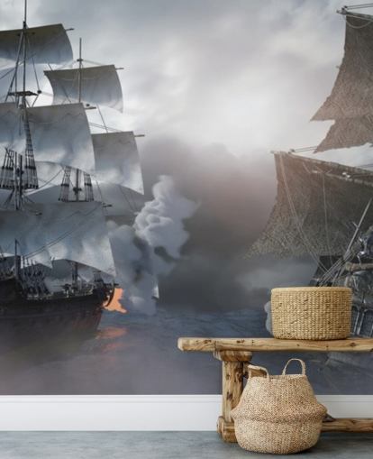 barcos piratas que luchan en el mar fondo de pantalla