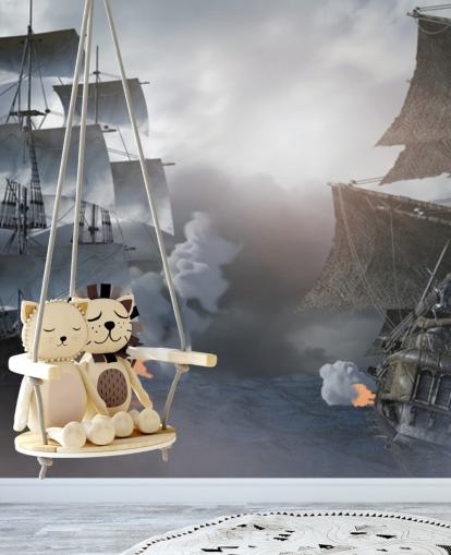 navios piratas lutando no mar papel de parede