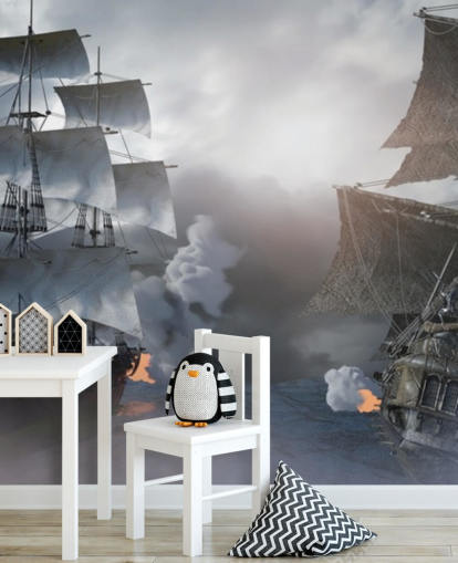 barcos piratas que luchan en el mar fondo de pantalla