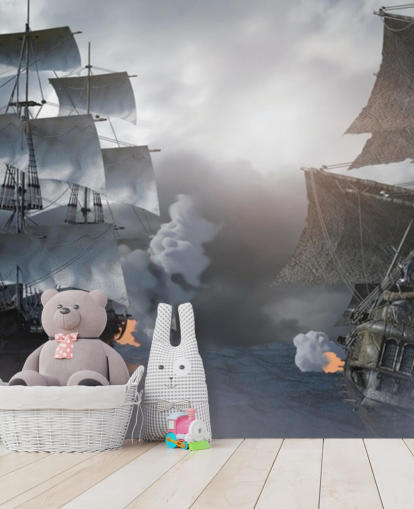 navios piratas lutando no mar papel de parede