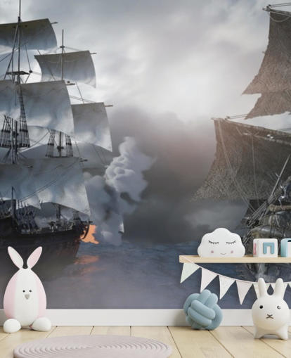 navios piratas lutando no mar papel de parede
