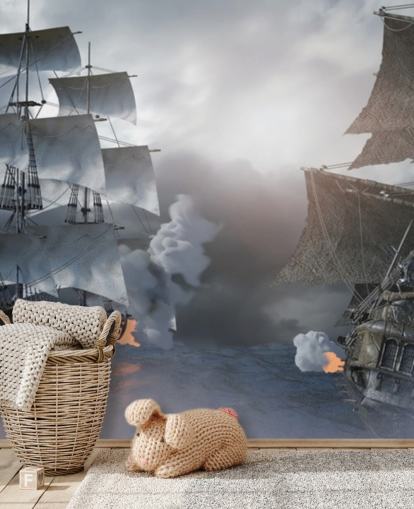 pirate ships battling in sea wallpaper